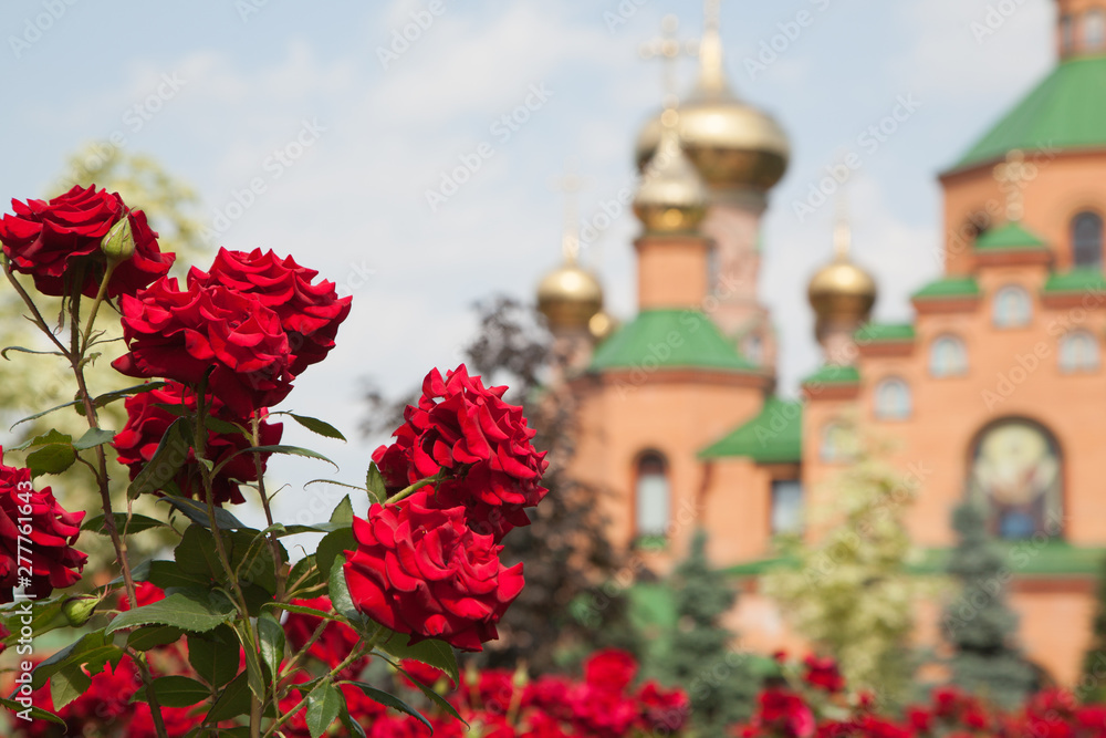 Holosiivskyi mens monastery Ukraine Kiev. Sunny summer day. Religion Christianity Orthodox culture