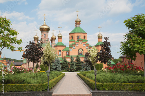 Holosiivskyi mens monastery Ukraine Kiev. Sunny summer day. Religion Christianity Orthodox culture