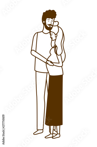 silhouette of pregnant woman with husband standing