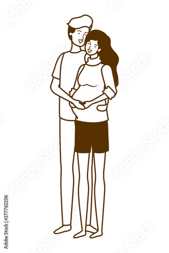 silhouette of pregnant woman with husband standing