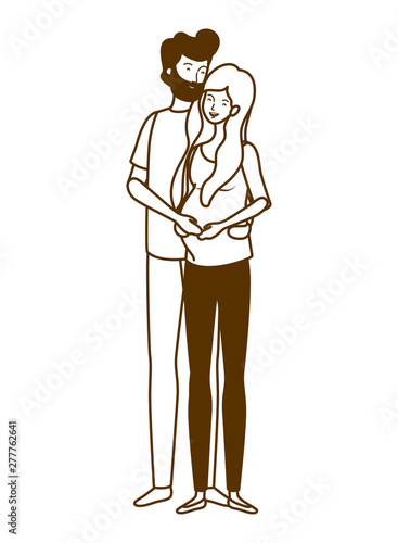 silhouette of pregnant woman with husband standing