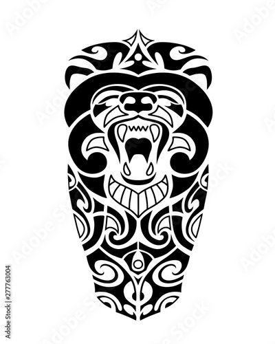Tattoo sketch maori style with bear head for leg or shoulder