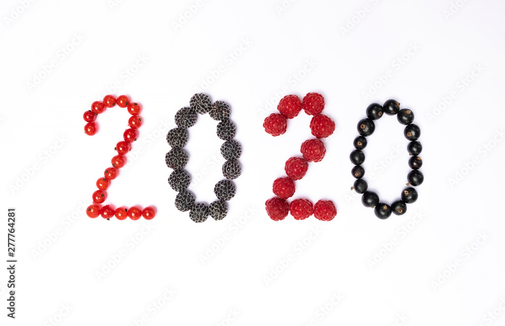 happy new year 2020 made of berries on the white background. happy new year 2020 made of berries on the white background.