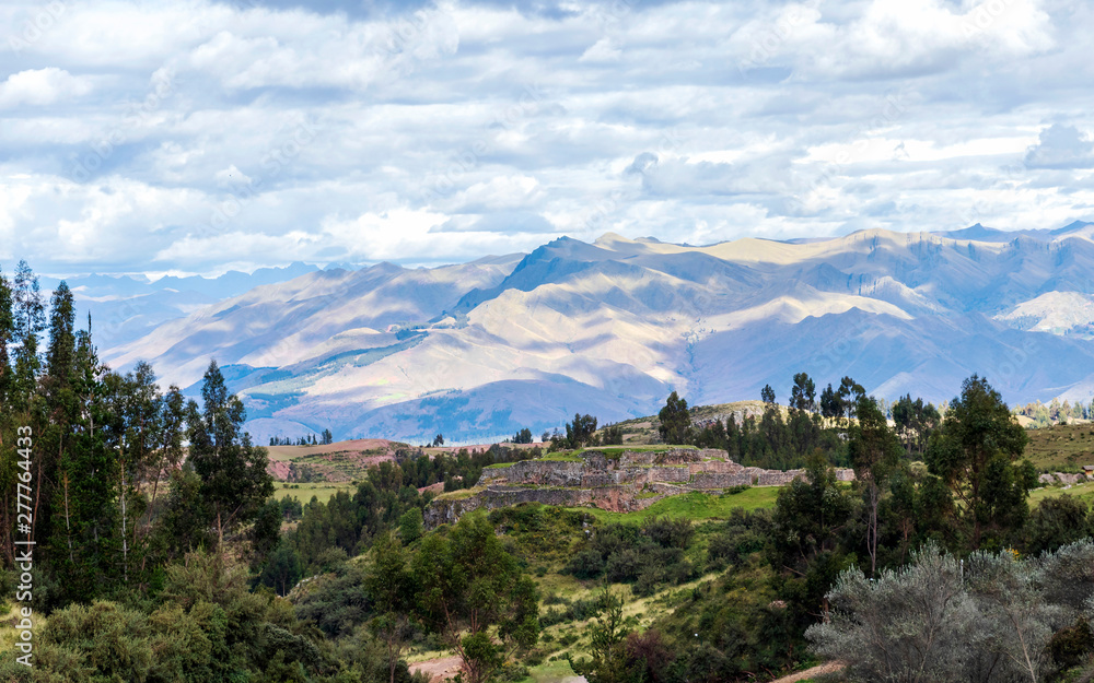Green mountain landscape with Inca ruins of fortress Puka Pukara, Cusco Region, Peru Green mountain landscape with Inca ruins of fortress Puka Pukara, Cusco Region, Peru