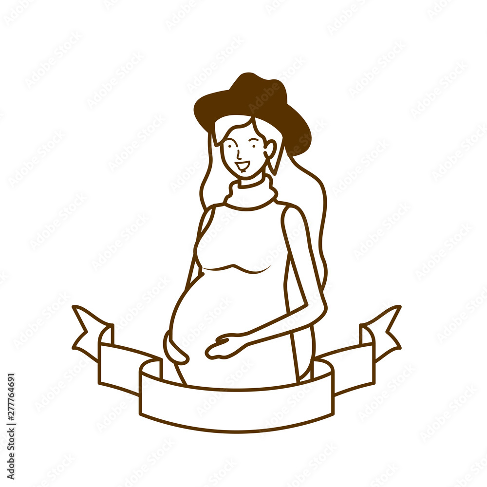 silhouette of woman pregnant with decorative ribbon silhouette of woman pregnant with decorative ribbon