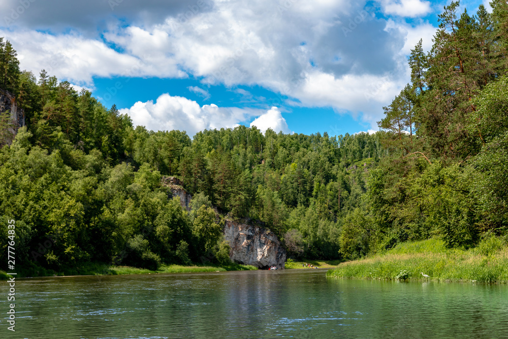 Fototapeta premium mountain river landscape flows on a summer day
