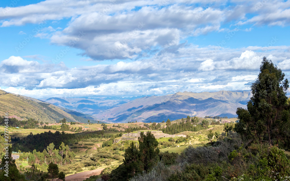 Green mountain landscape with Inca ruins of fortress Puka Pukara, Cusco Region, Peru Green mountain landscape with Inca ruins of fortress Puka Pukara, Cusco Region, Peru