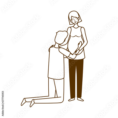 silhouette of pregnant woman with husband standing