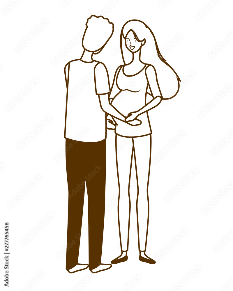 silhouette of pregnant woman with husband standing silhouette of pregnant woman with husband standing