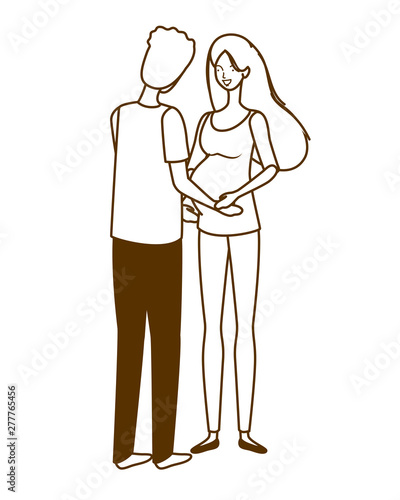 silhouette of pregnant woman with husband standing