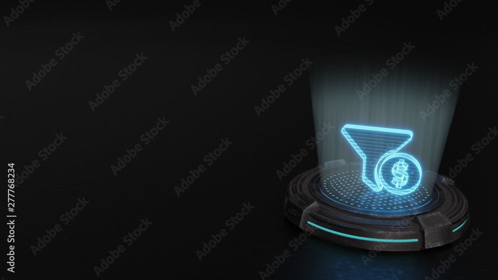 3d hologram symbol of funnel dollar icon render 3d hologram symbol of funnel dollar icon render