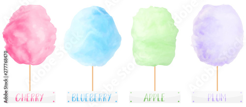 Cotton candy in different flavors vector set