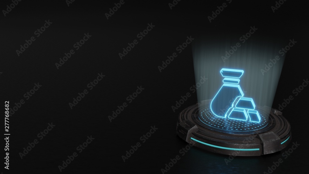 3d hologram symbol of gold ingot icon render 3d hologram symbol of gold ingot icon render
