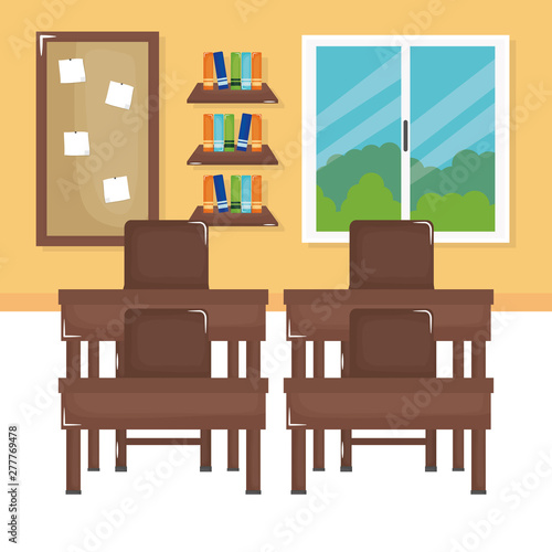 school classroom with schooldesks scene