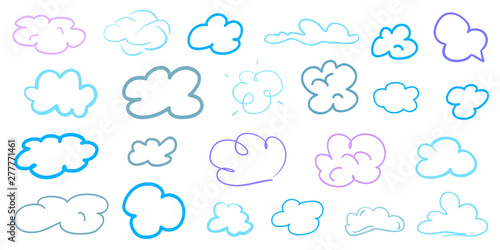 Colorful clouds on isolation background. Doodles on white. Hand drawn infographic elements. Colored illustration. Sketches for artworks