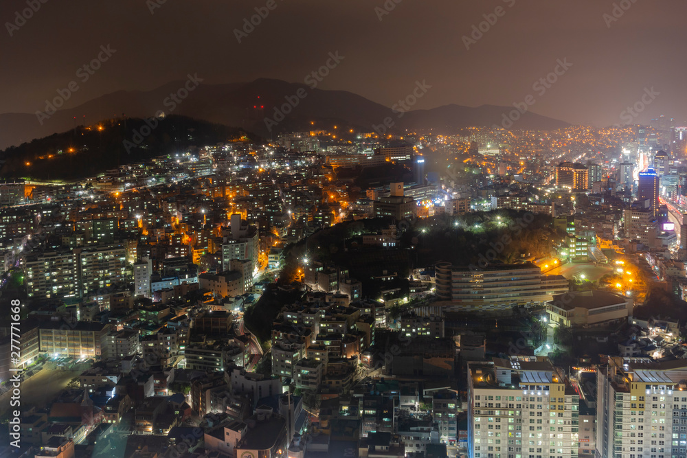 Night aerial view of the Busan cityscape from Busan Tower Night aerial view of the Busan cityscape from Busan Tower