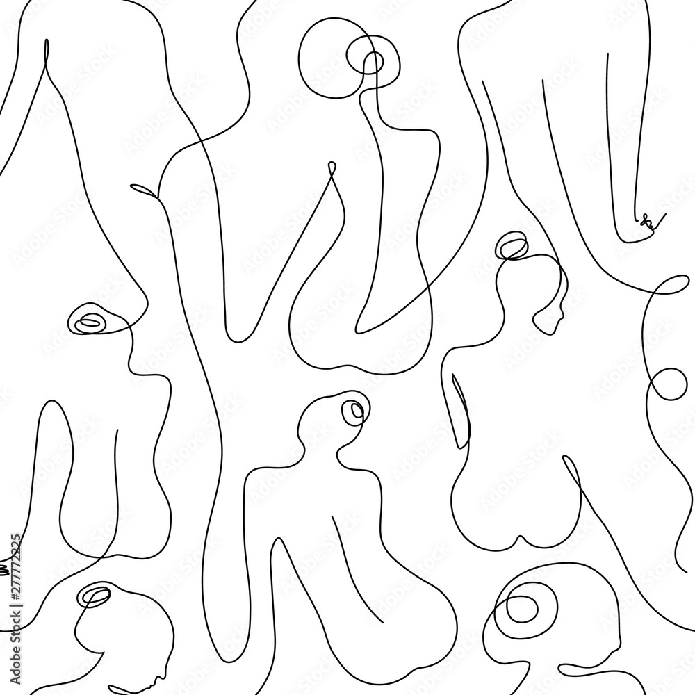 Seamless background with women's bodies one line style. Female superiority stylized pattern. Modern printable design Seamless background with women's bodies one line style. Female superiority stylized pattern. Modern printable design
