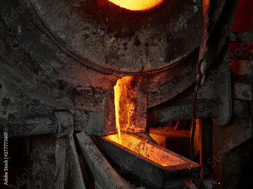 Industry, furnace during melting copper, liquid copper