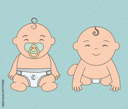 cute little babies boys with pacifiers characters