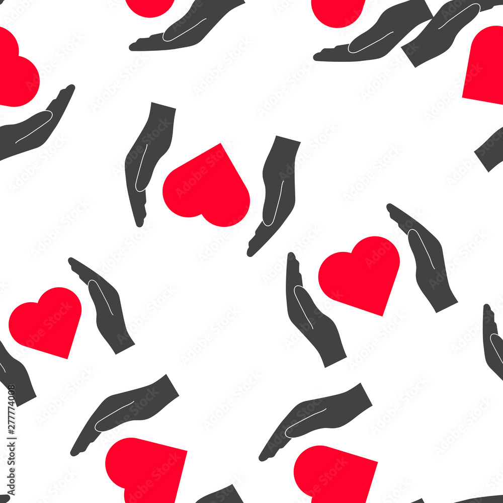 Vector icon of  hands holding a heart. healthcare symbol seamless pattern on a white background.