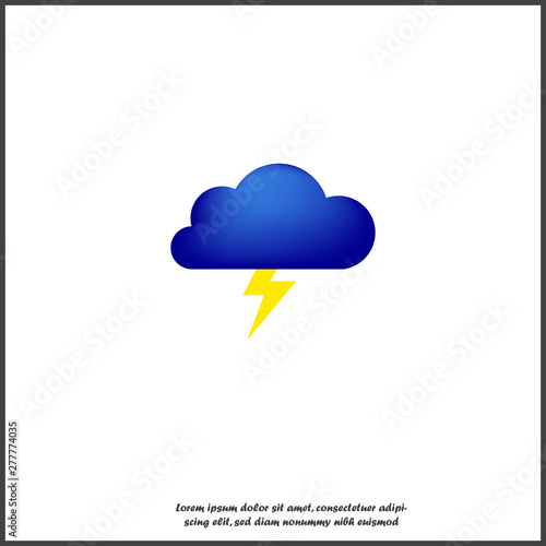 Vector cloud and lightning icon. Symbol of thunderstorms and bad weather on white isolated background.