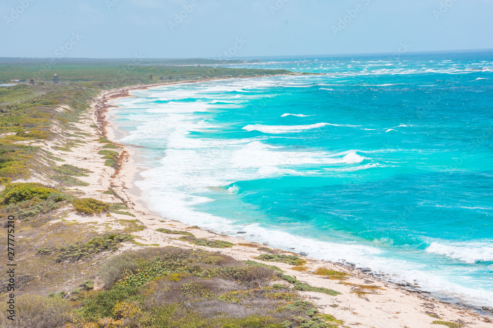 Aerial view of the Caribbean Ocean in Cozumel Island, Mexico