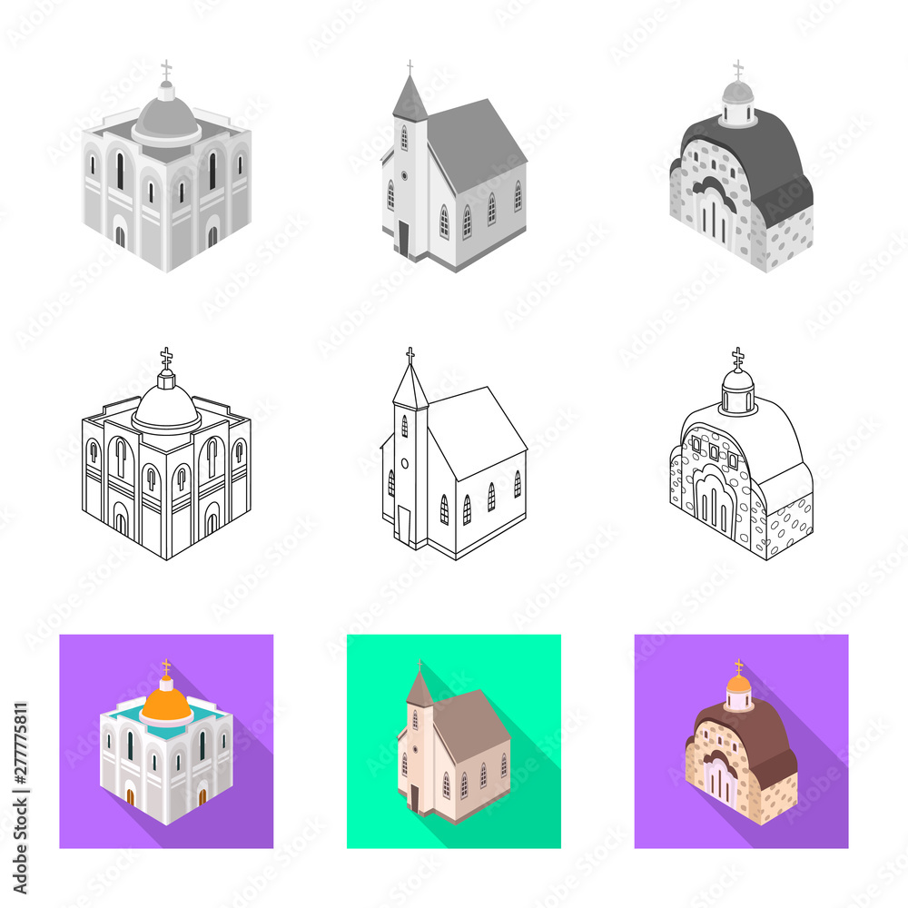 Vector design of temple and historic icon. Set of temple and faith vector icon for stock.