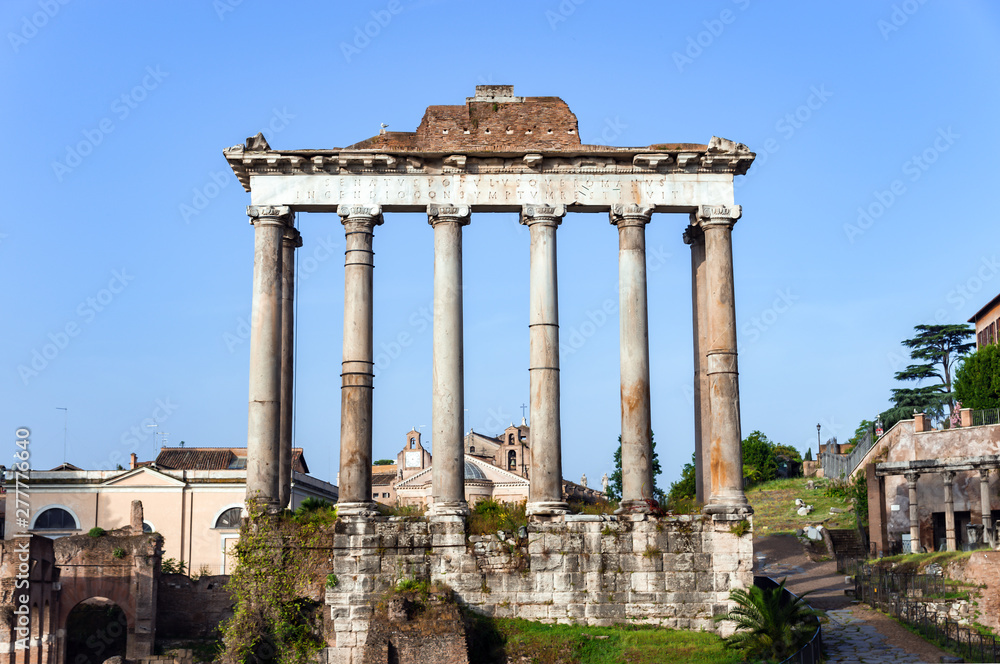 Ruin of the Temple of Saturn in the Roman Forum - Rome, Italy.