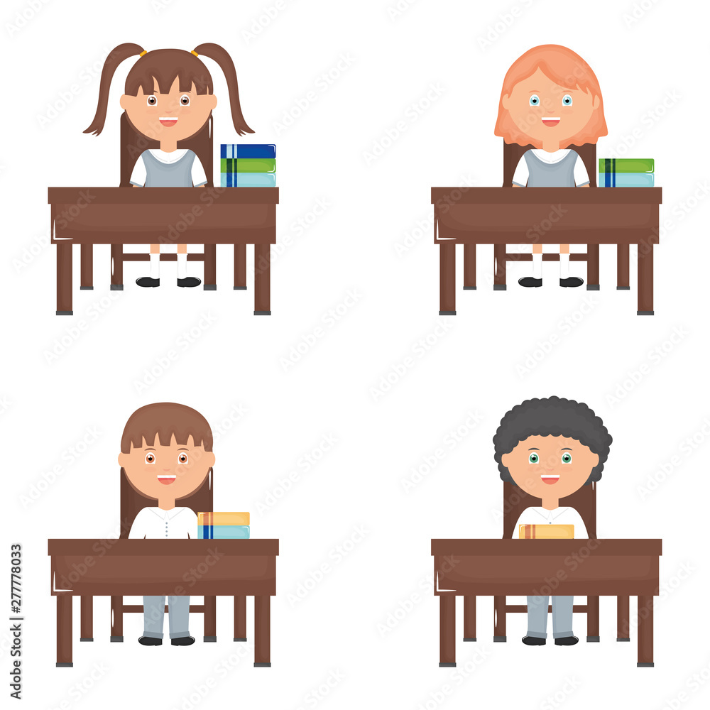 cute little students group in the schooldesks cute little students group in the schooldesks