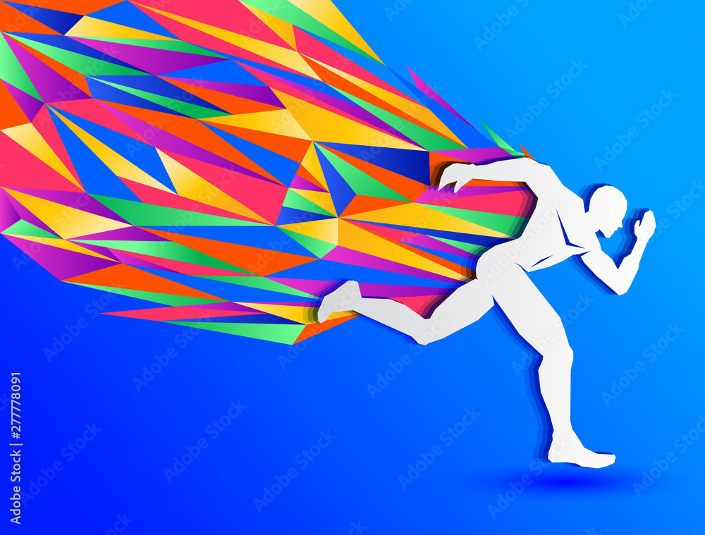 Running man, abstract sport silhouette, athletics concept with colorful runner