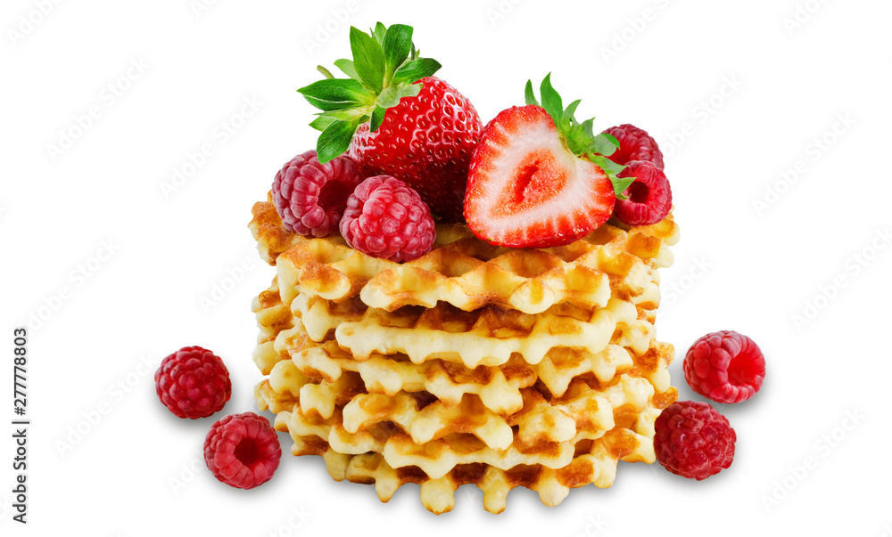Waffles with fresh berries on a white background Waffles with fresh berries on a white background