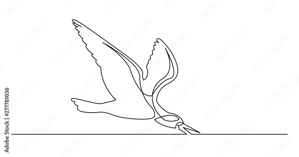 Fototapeta premium continuous line drawing of beautiful skimmer bird flying over water surface