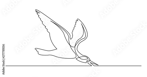 continuous line drawing of beautiful skimmer bird flying over water surface