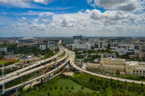 Aerial Miami highways and hospitals