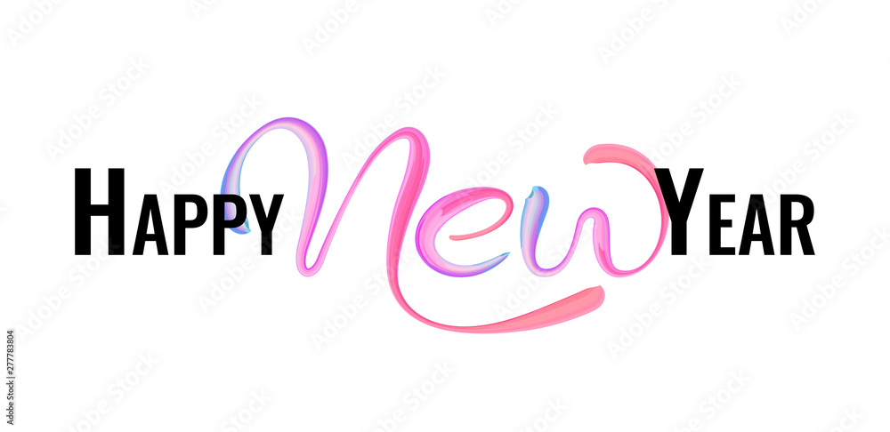 Happy New Year lettering on white background with colorful hand drawn brush stroke oil acrylic paint design watercolor typography. Vector illustration Happy New Year lettering on white background with colorful hand drawn brush stroke oil acrylic paint design watercolor typography. Vector illustration