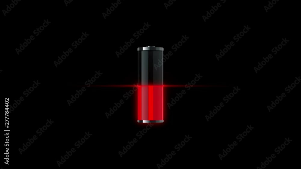 Red 3d battery charging level animation Red 3d battery charging level animation