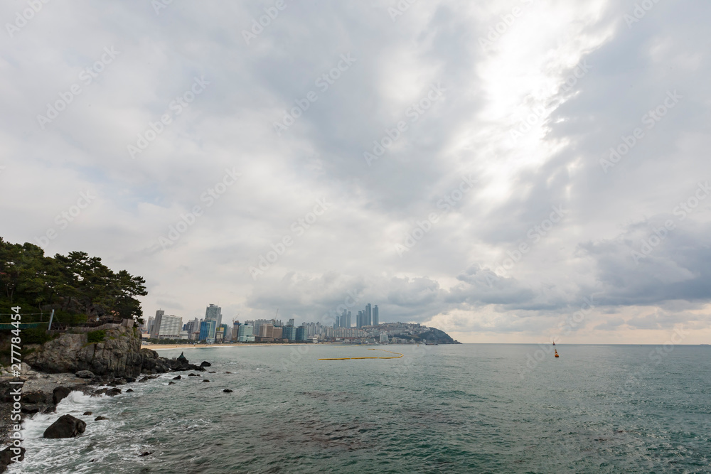 Morning view of the Haeundae Beach and cityscape