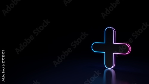 3d glowing neon symbol of plus symbol isolated on black background