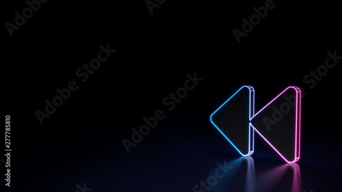 Φωτογραφία 3d glowing neon symbol of symbol of backward isolated on black background