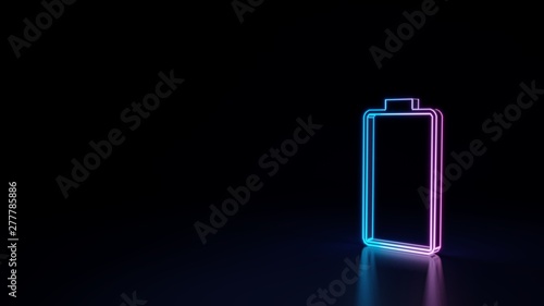 3d glowing neon symbol of vertical symbol of empty battery  isolated on black background