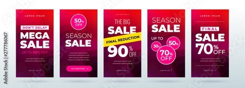 Set of dynamic modern fluid sale banners for social media stories, web page, mobile phone. Sale banner template design special offer set.