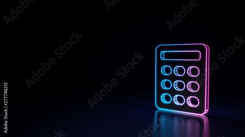 3d glowing neon symbol of symbol of calculator isolated on black background © Destrosvet