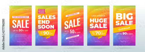 Set of dynamic modern fluid sale banners for social media stories, web page, mobile phone. Sale banner template design special offer set.