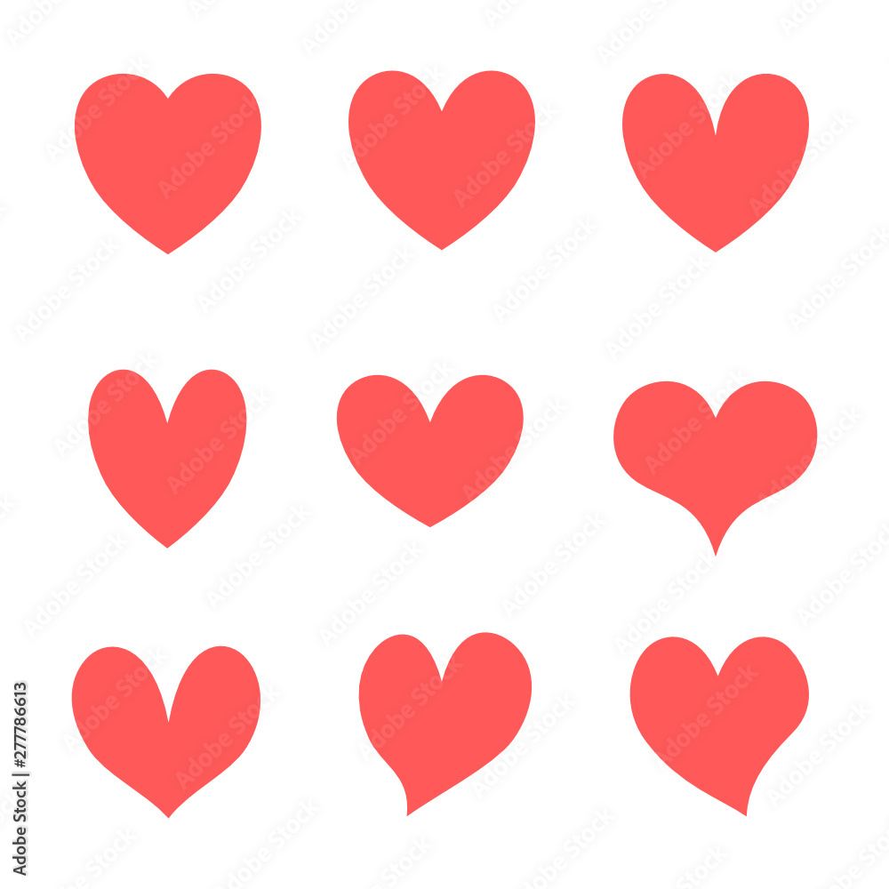 Set of red hearts isolated on white background. Set of red hearts isolated on white background.