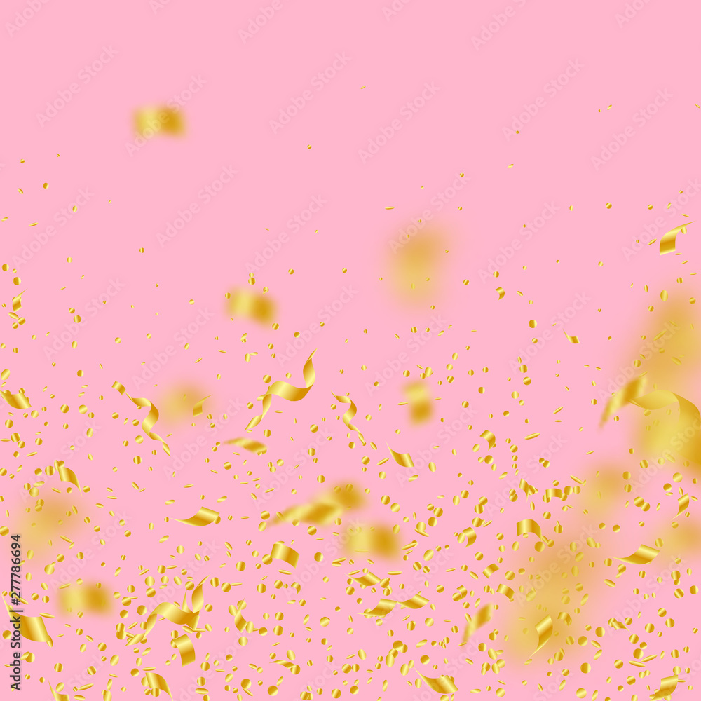 Streamers and confetti. Gold tinsel and foil ribbo Streamers and confetti. Gold tinsel and foil ribbo