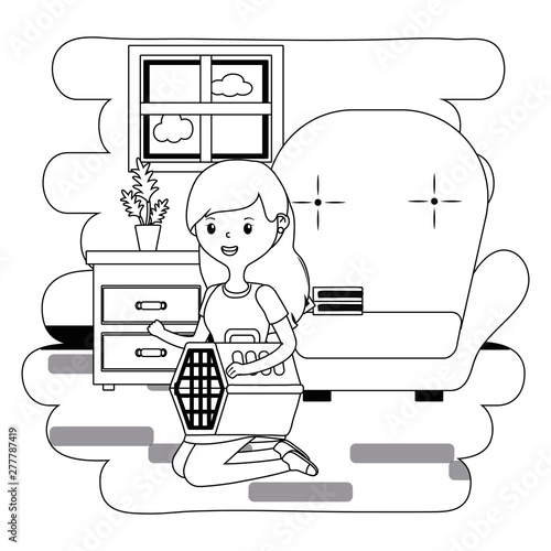 Teenager boy cartoon wth kennel design