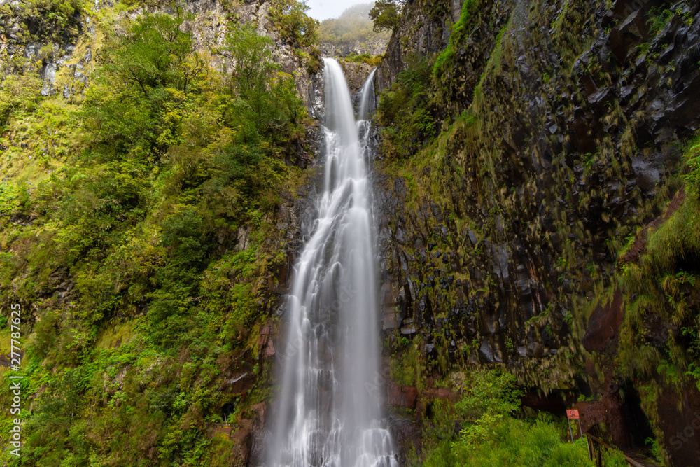 Panoramic view of Risco waterfall, Madeira, Portugal