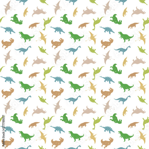 Dino Seamless Pattern  Cute Cartoon Hand Drawn Dinosaurs Doodles Vector Illustration