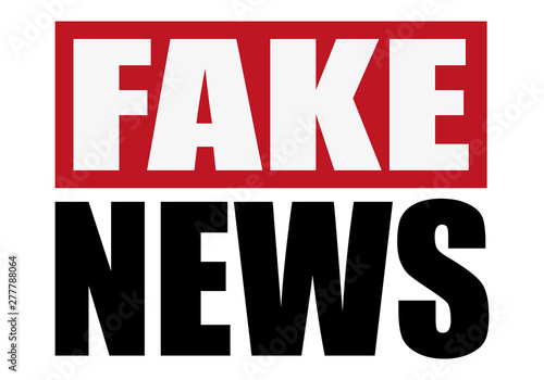 Etiqueta de noticias falsas sobre fondo blanco.