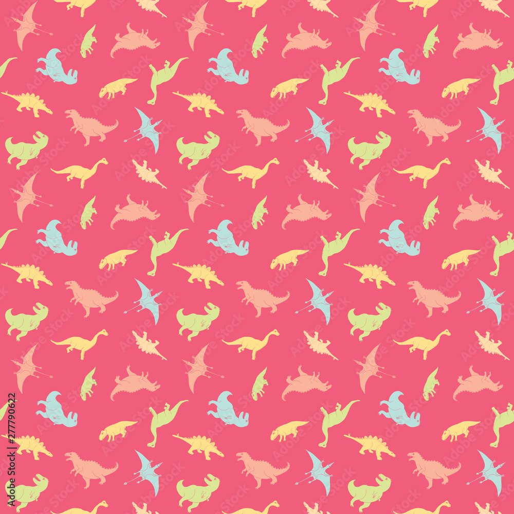 Dino Seamless Pattern, Cute Cartoon Hand Drawn Dinosaurs Doodles Vector Illustration Dino Seamless Pattern, Cute Cartoon Hand Drawn Dinosaurs Doodles Vector Illustration